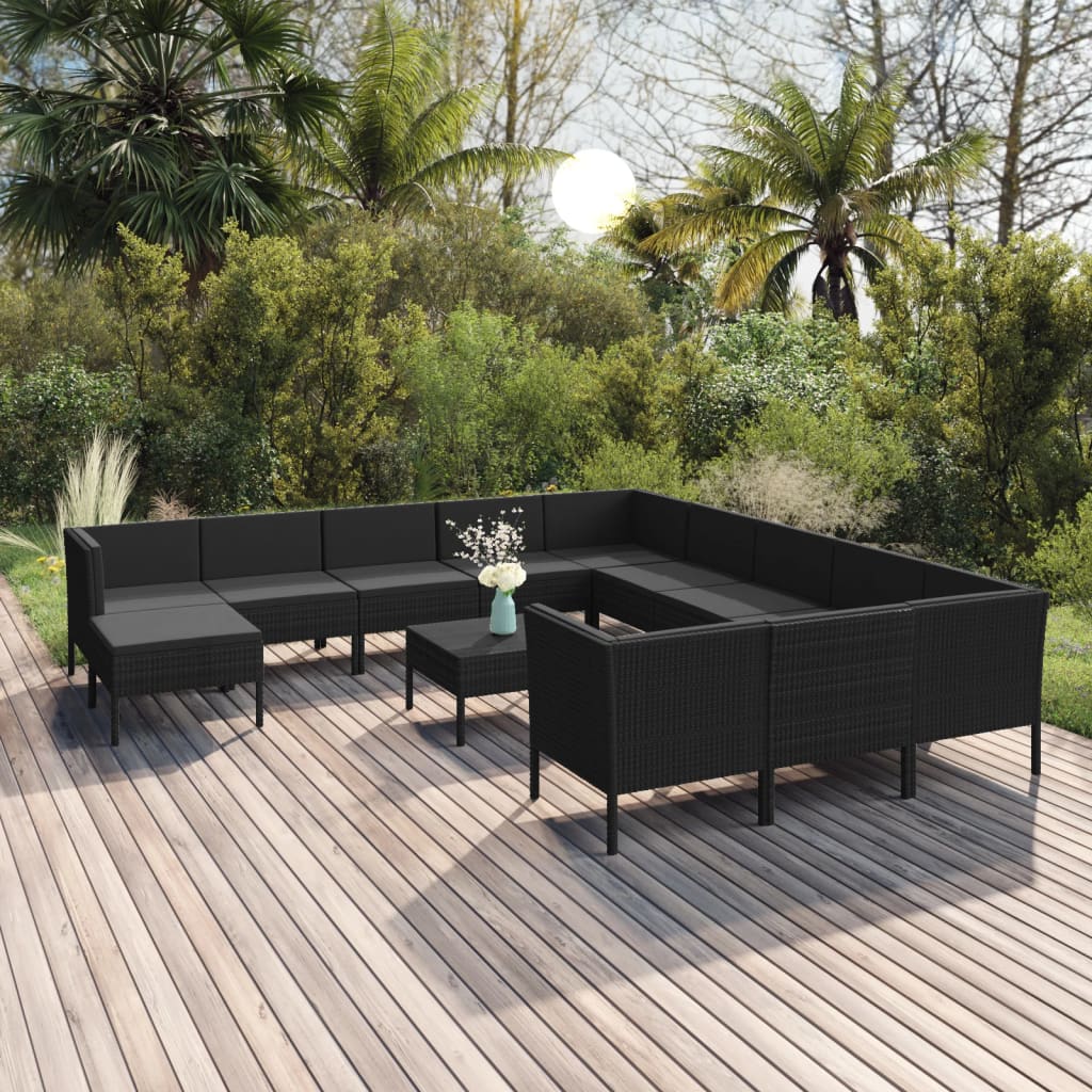 vidaXL 13-tlg. Garten-Lounge-Set mit Auflagen Poly Rattan Braun