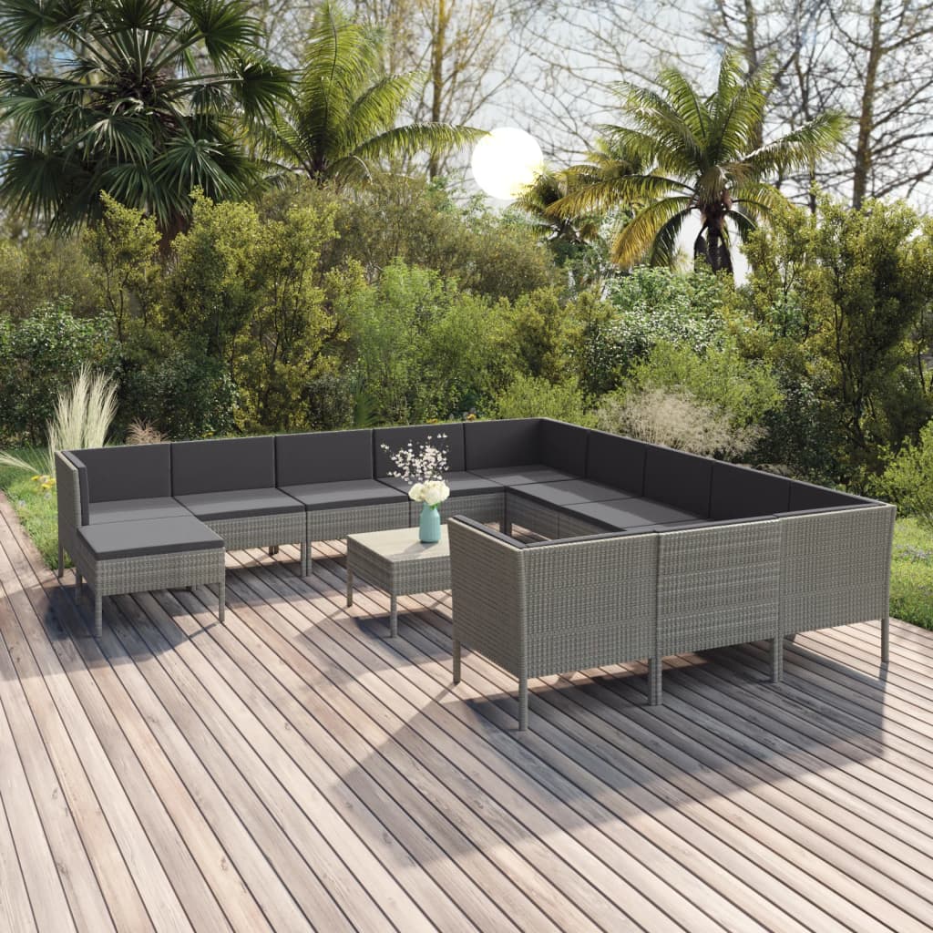 vidaXL 13-tlg. Garten-Lounge-Set mit Auflagen Poly Rattan Braun