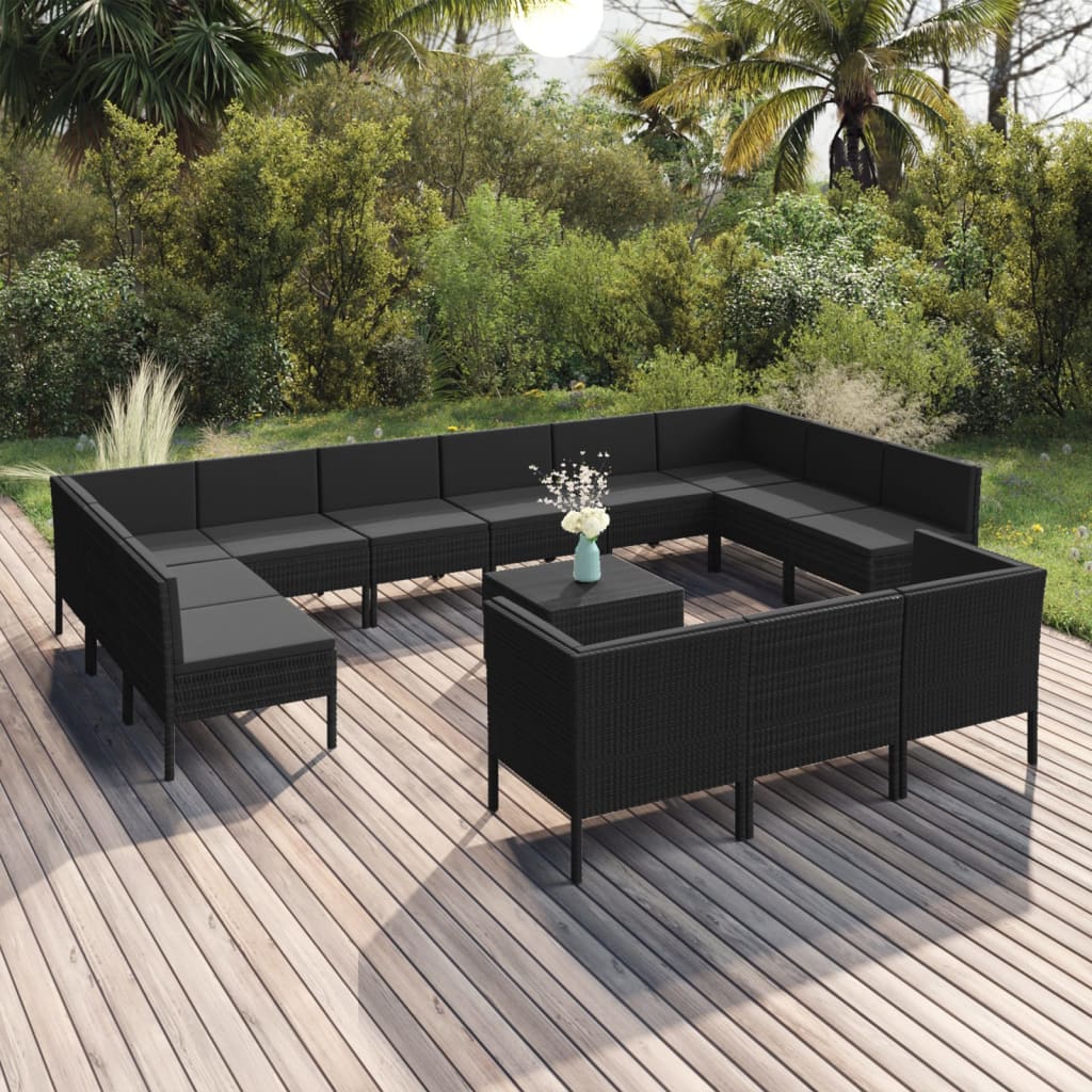 vidaXL 14-tlg. Garten-Lounge-Set mit Auflagen Poly Rattan Braun