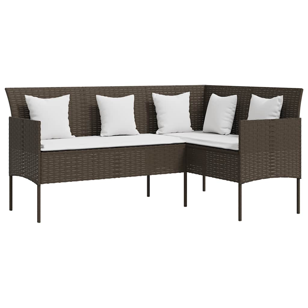 vidaXL 5-tlg. Sofagarnitur in L-Form mit Kissen Poly Rattan Braun