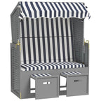vidaXL Strandkorb mit Dach Poly Rattan und Massivholz Blau & Weiß