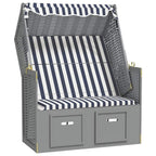 vidaXL Strandkorb mit Dach Poly Rattan und Massivholz Blau & Weiß