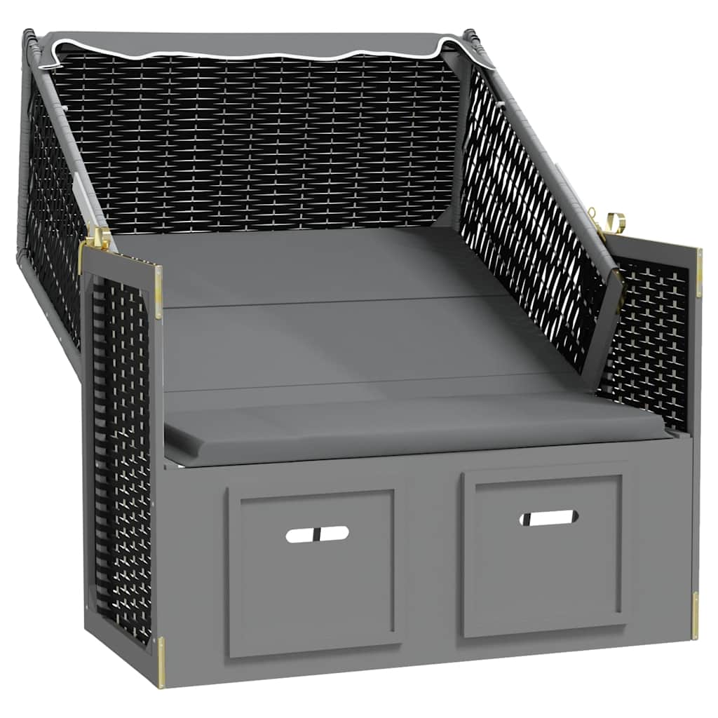vidaXL Strandkorb mit Dach Polyrattan & Massivholz Anthrazit & Schwarz