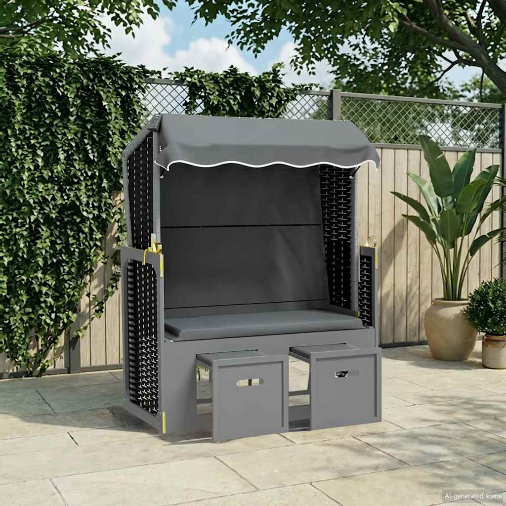 vidaXL Strandkorb mit Dach Polyrattan & Massivholz Anthrazit & Schwarz