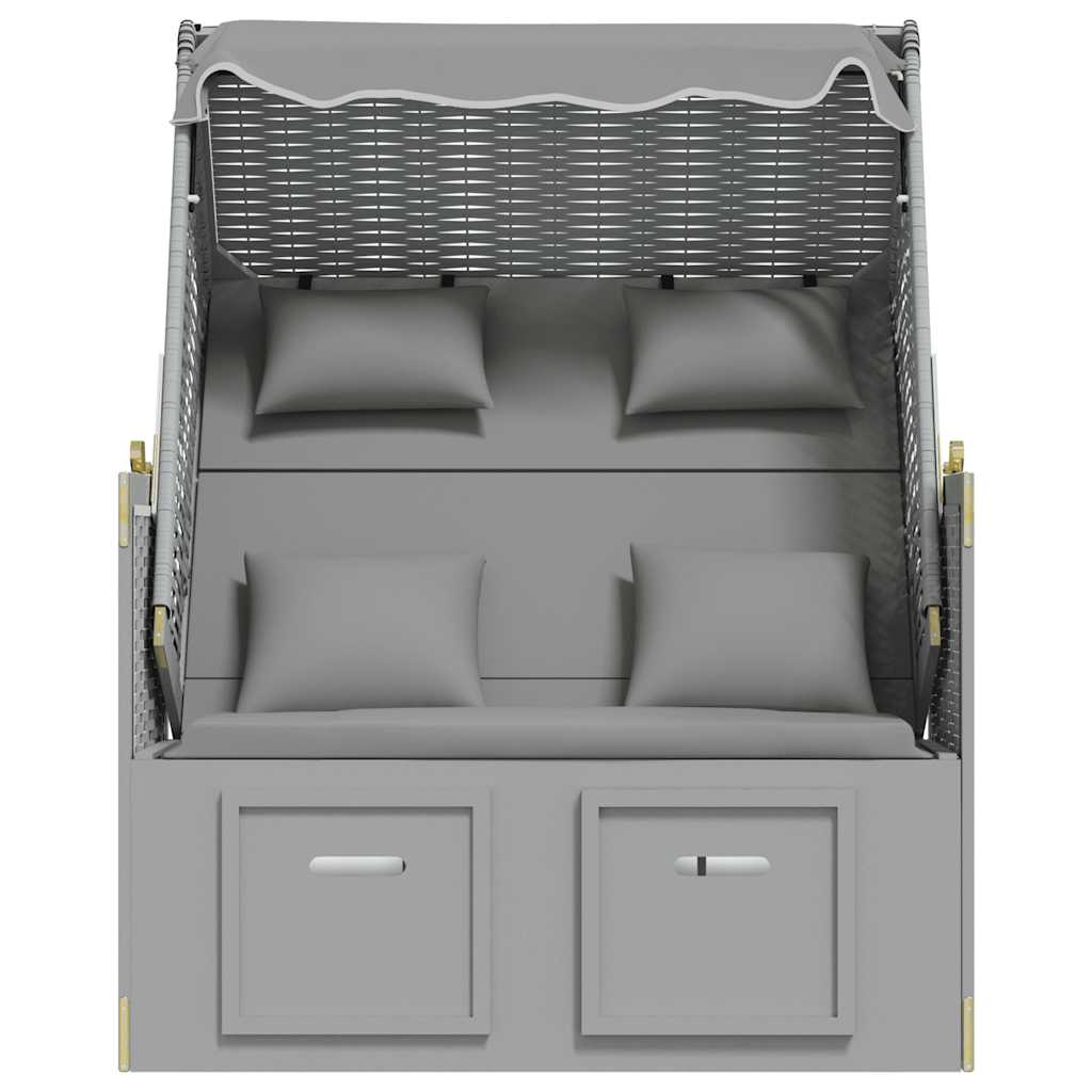vidaXL Strandkorb mit Kissen Poly Rattan und Massivholz Grau