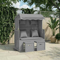 vidaXL Strandkorb mit Kissen Poly Rattan und Massivholz Grau