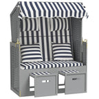 vidaXL Strandkorb mit Kissen Poly Rattan und Massivholz Blau & Weiß