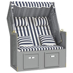 vidaXL Strandkorb mit Kissen Poly Rattan und Massivholz Blau & Weiß
