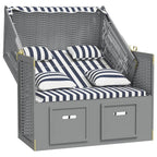 vidaXL Strandkorb mit Kissen Poly Rattan und Massivholz Blau & Weiß