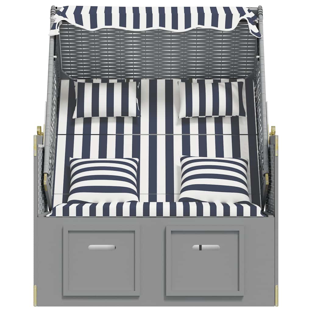 vidaXL Strandkorb mit Kissen Poly Rattan und Massivholz Blau & Weiß