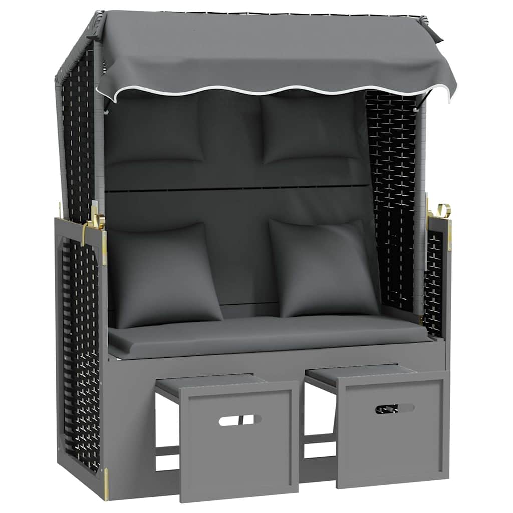 vidaXL Strandkorb mit Kissen Poly Rattan Massivholz Anthrazit Schwarz