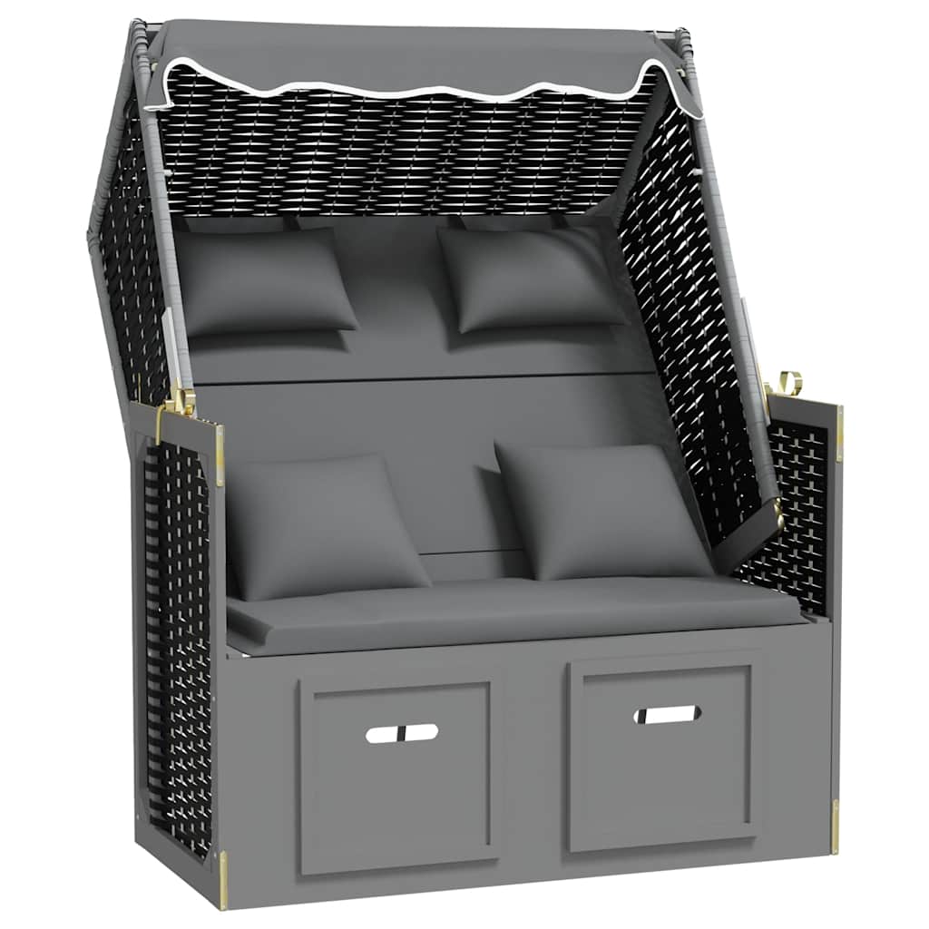 vidaXL Strandkorb mit Kissen Poly Rattan Massivholz Anthrazit Schwarz