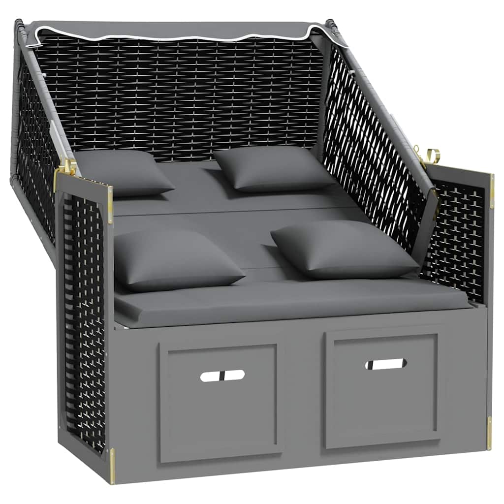 vidaXL Strandkorb mit Kissen Poly Rattan Massivholz Anthrazit Schwarz