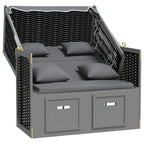 vidaXL Strandkorb mit Kissen Poly Rattan Massivholz Anthrazit Schwarz