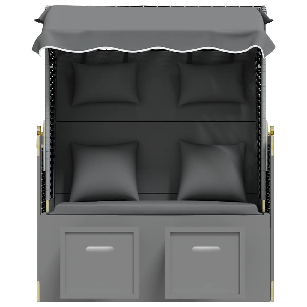 vidaXL Strandkorb mit Kissen Poly Rattan Massivholz Anthrazit Schwarz