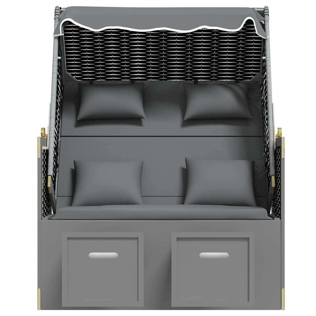 vidaXL Strandkorb mit Kissen Poly Rattan Massivholz Anthrazit Schwarz