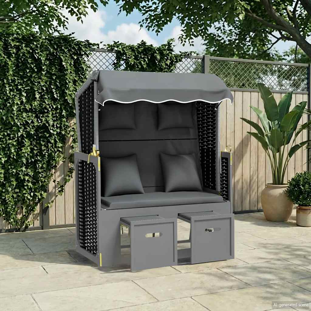 vidaXL Strandkorb mit Kissen Poly Rattan Massivholz Anthrazit Schwarz