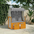 vidaXL Strandkorb mit Kissen Poly Rattan & Massivholz Weiß & Grau