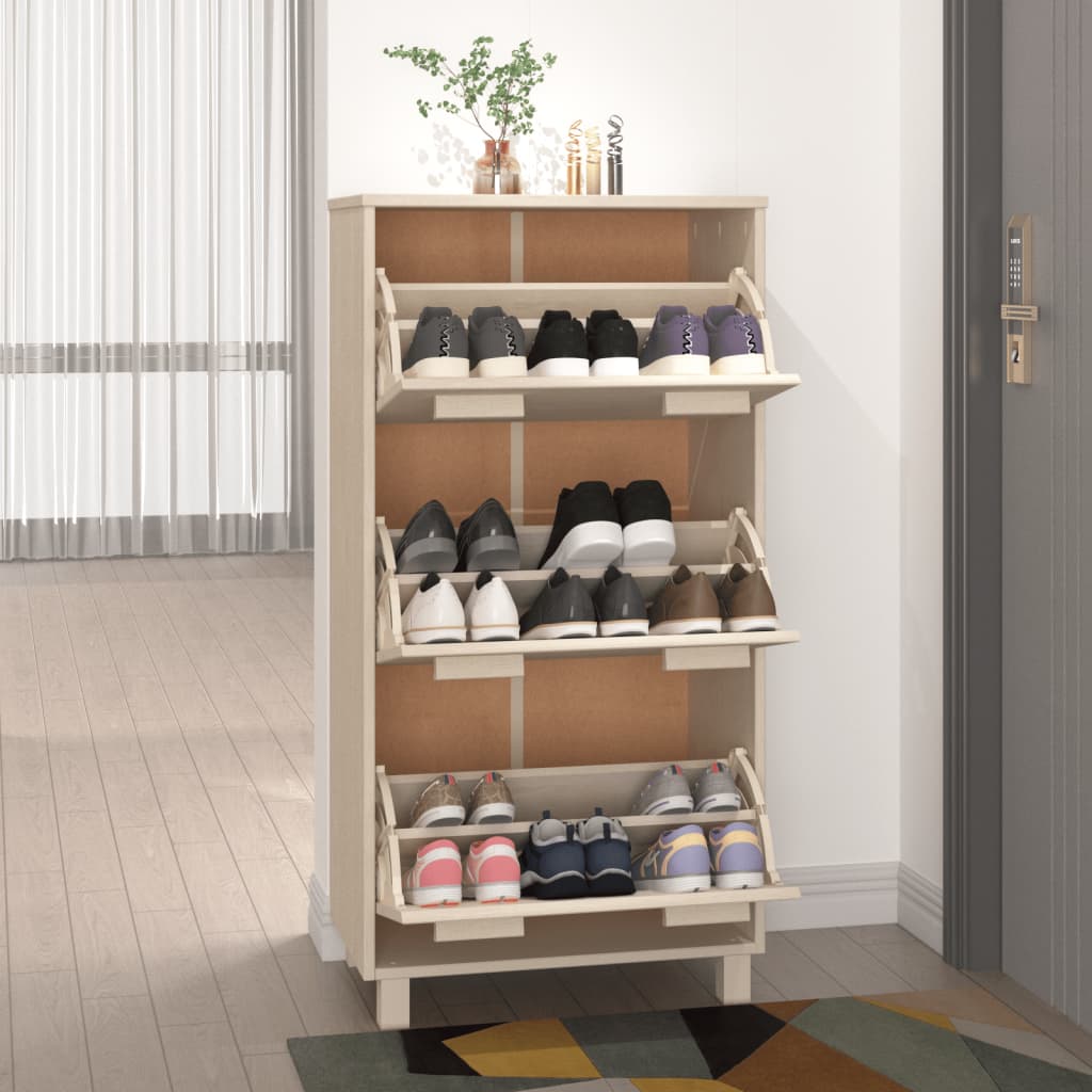 vidaXL Schuhschrank HAMAR Honigbraun 59,5x35x117 cm Massivholz Kiefer