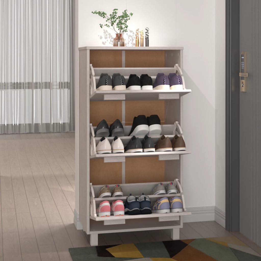 vidaXL Schuhschrank HAMAR Weiß 59,5x35x117 cm Massivholz Kiefer