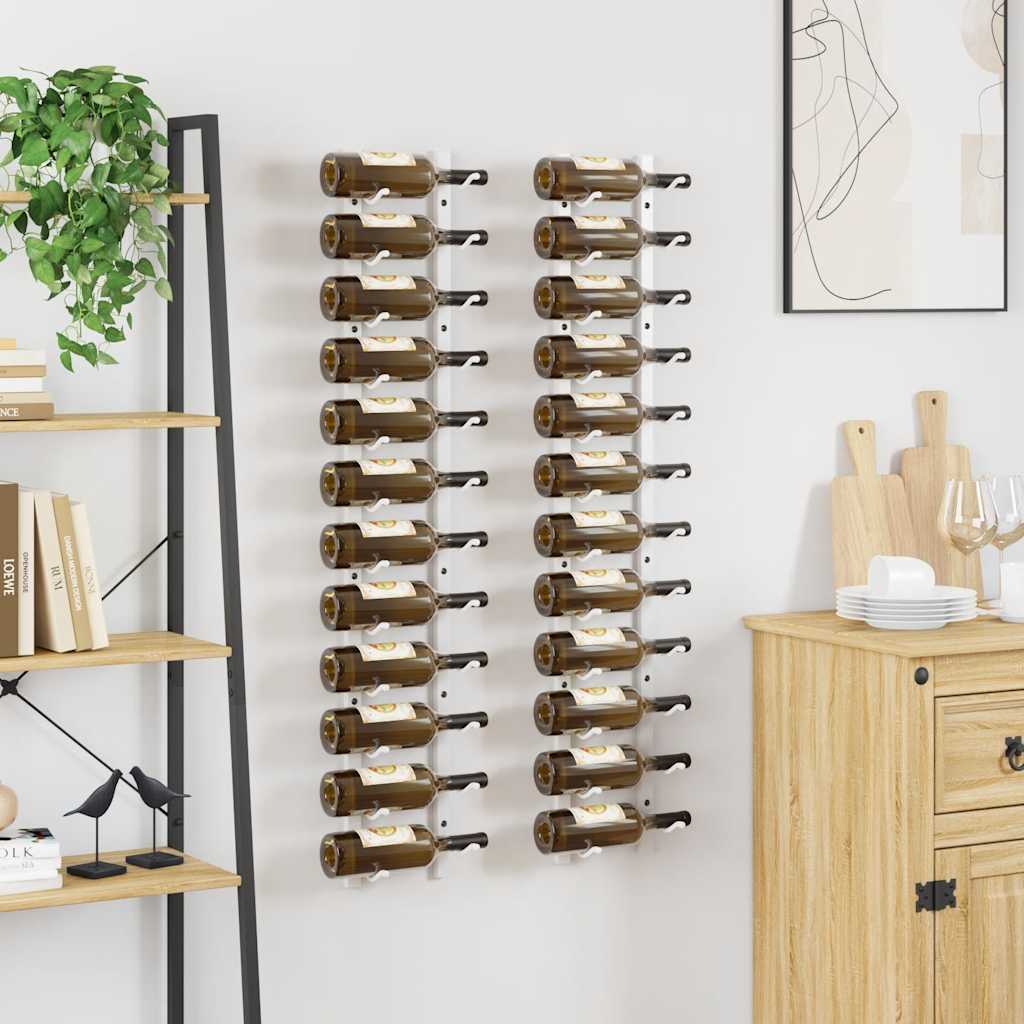 vidaXL Wand-Weinregal für 12 Flaschen 2 Stk. Weiß Eisen