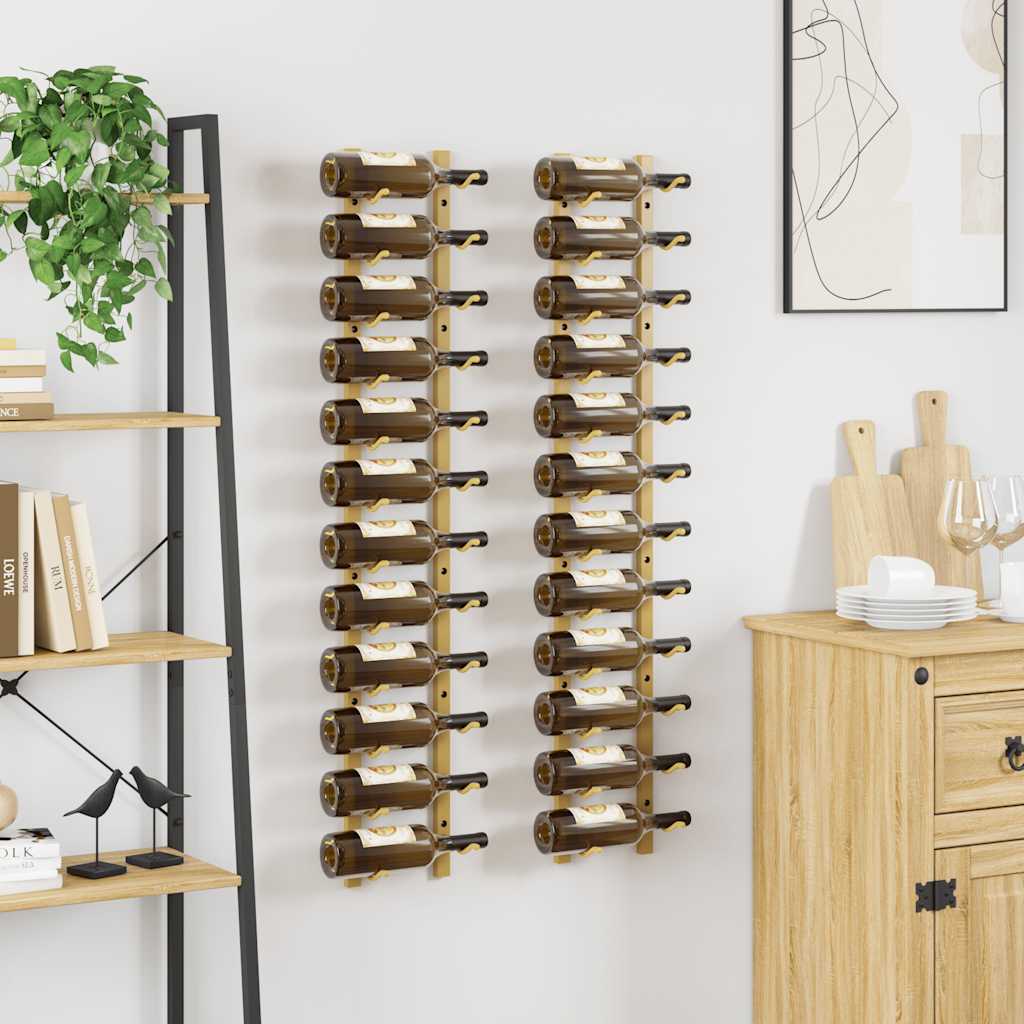 vidaXL Wand-Weinregal für 12 Flaschen 2 Stk. Golden Eisen