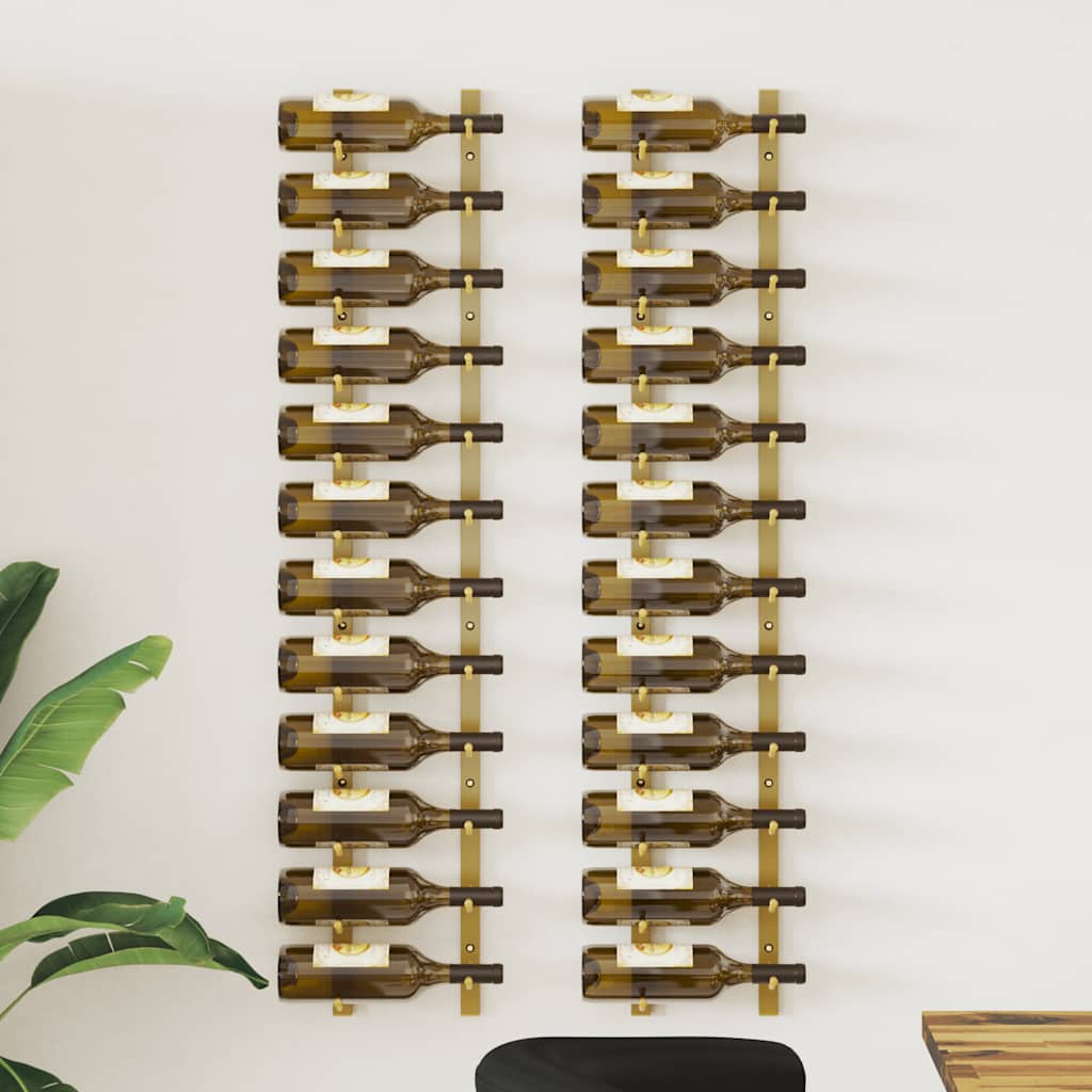 vidaXL Wand-Weinregal für 12 Flaschen 2 Stk. Golden Eisen
