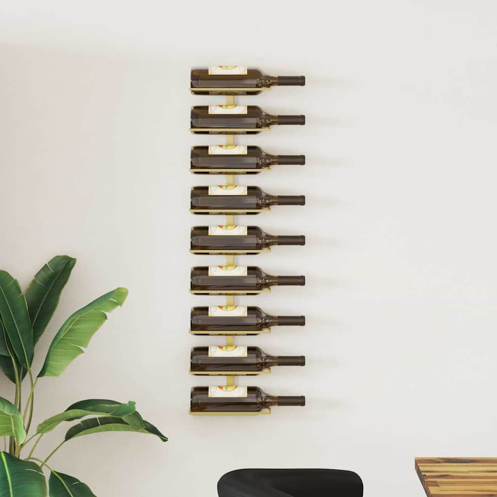 vidaXL Wand-Weinregal für 9 Flaschen Golden Eisen