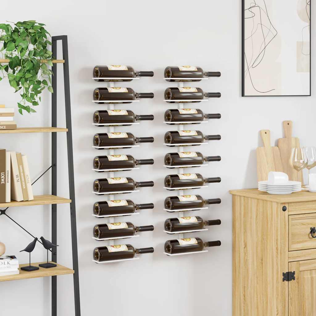 vidaXL Wand-Weinregal für 9 Flaschen 2 Stk. Weiß Eisen