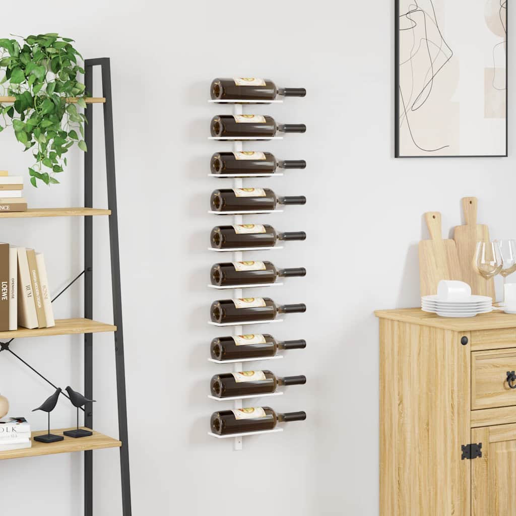 vidaXL Wand-Weinregal für 10 Flaschen Weiß Metall