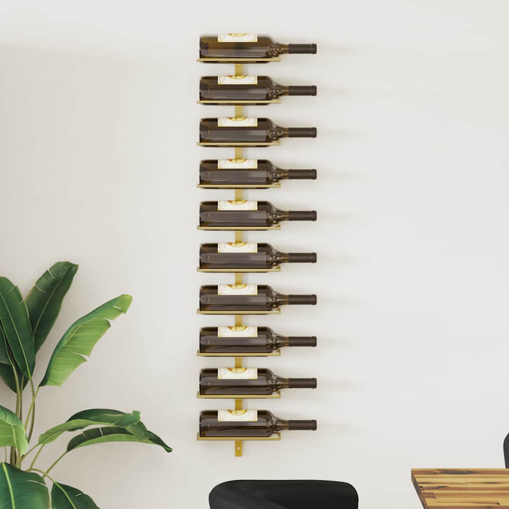 vidaXL Wand-Weinregal für 10 Flaschen Golden Metall