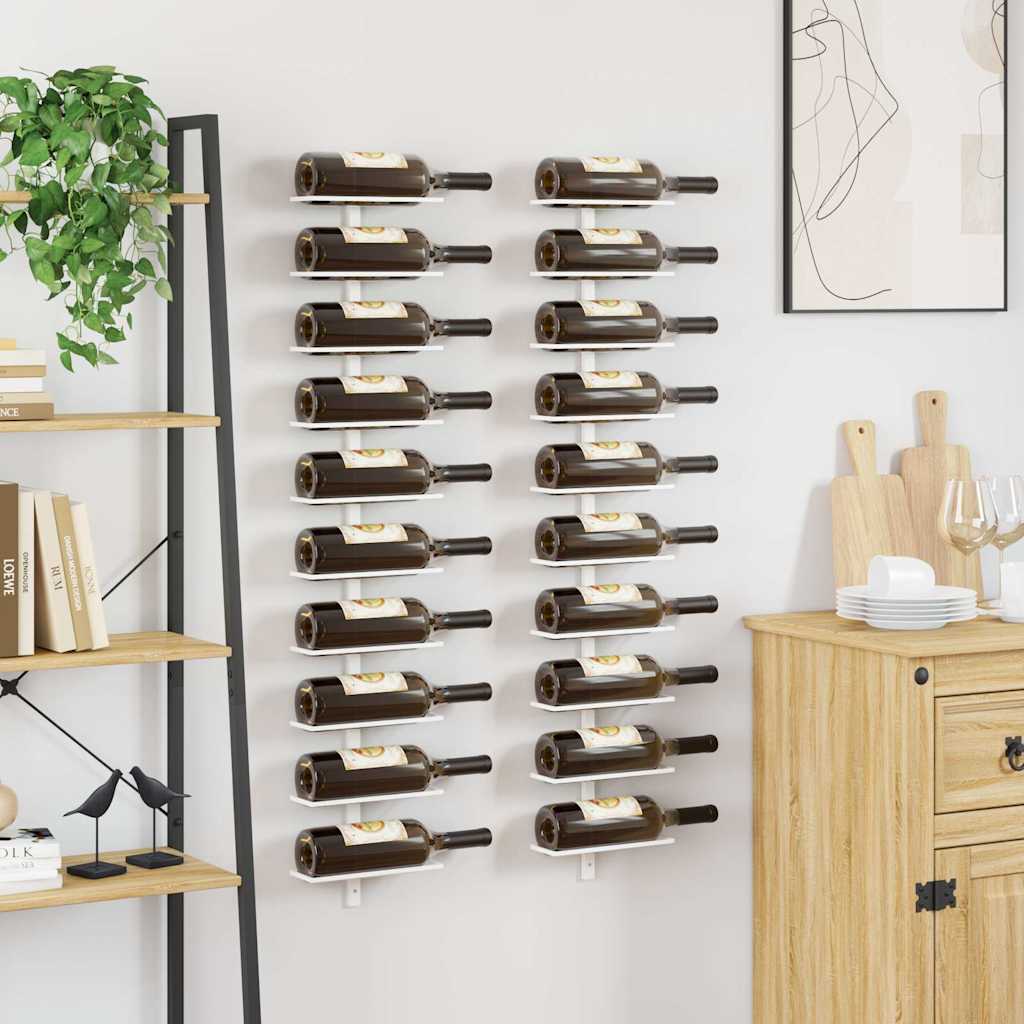 vidaXL Wand-Weinregale für 10 Flaschen 2 Stk. Weiß Metall