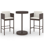 vidaXL 3-tlg. Gartenbar-Set mit Kissen Poly Rattan Braun