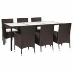 vidaXL 7-tlg. Garten-Essgruppe mit Auflagen Poly Rattan Braun
