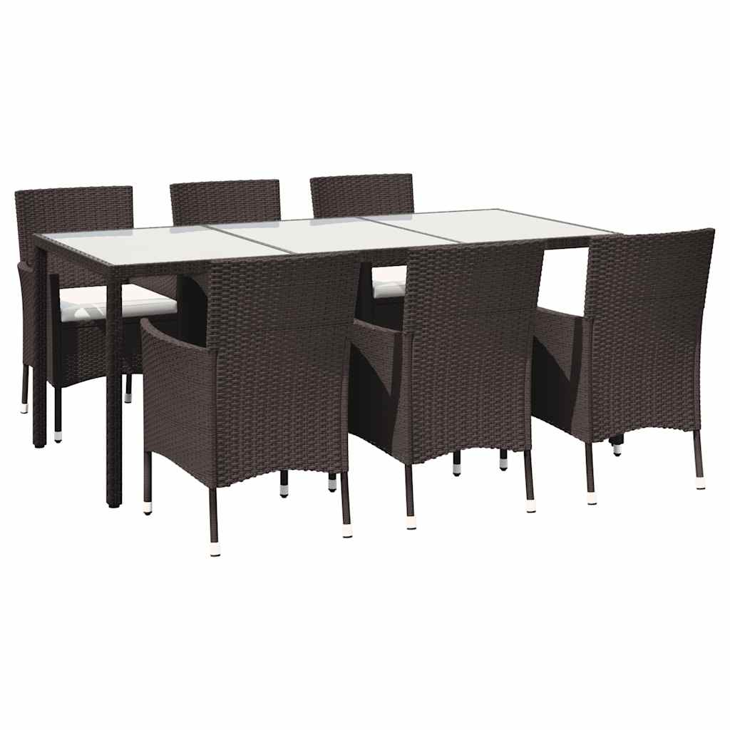 vidaXL 7-tlg. Garten-Essgruppe mit Auflagen Poly Rattan Braun