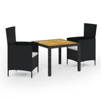vidaXL 3-tlg. Garten-Essgruppe mit Auflagen Poly Rattan Schwarz