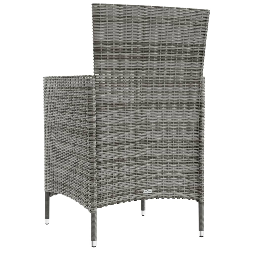vidaXL 3-tlg. Garten-Essgruppe mit Kissen Poly Rattan Grau