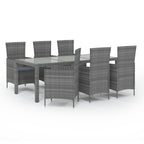 vidaXL 7-tlg. Garten-Essgruppe mit Kissen Poly Rattan Grau