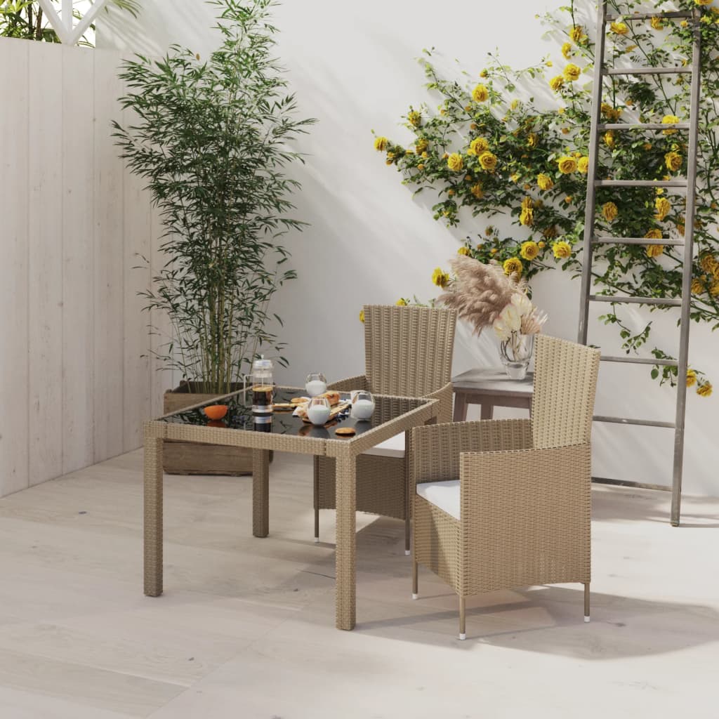 vidaXL 3-tlg. Garten-Essgruppe mit Auflagen Poly Rattan Schwarz
