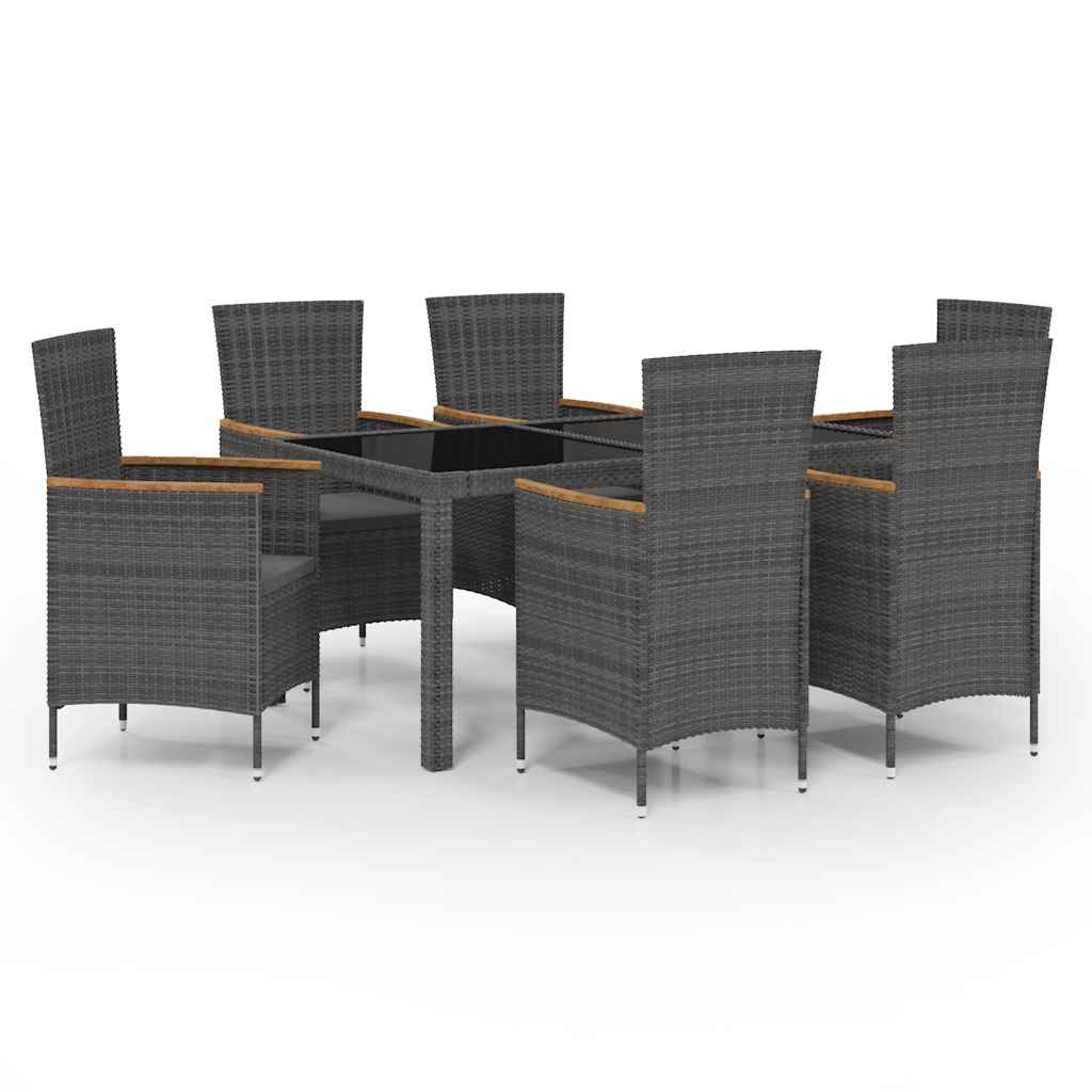 vidaXL 7-tlg. Garten-Essgruppe mit Auflagen Poly Rattan Schwarz & Grau