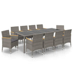 vidaXL 11-tlg. Garten-Essgruppe mit Kissen Poly Rattan Schwarz & Grau