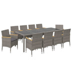 vidaXL 11-tlg. Garten-Essgruppe mit Kissen Poly Rattan Schwarz & Grau