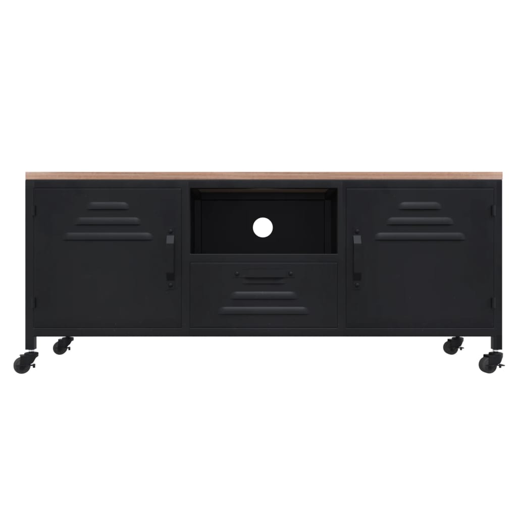vidaXL TV-Schrank Schwarz 110x30x43 cm Eisen und Massivholz Tanne