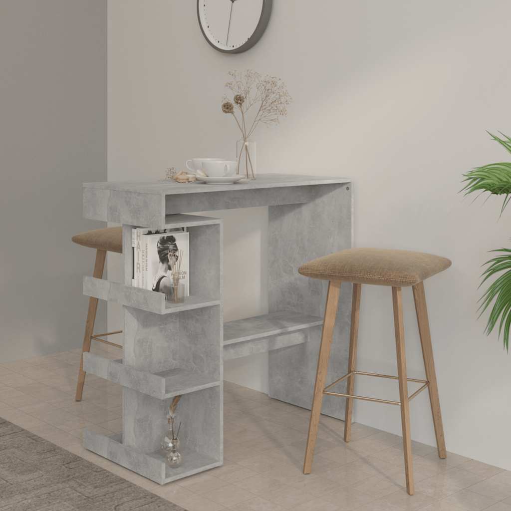 vidaXL Bartisch mit Regal Betongrau 100x50x101,5 cm Holzwerkstoff