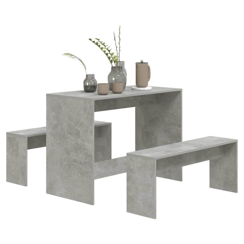 vidaXL 3-tlg. Essgruppe Betongrau Holzwerkstoff