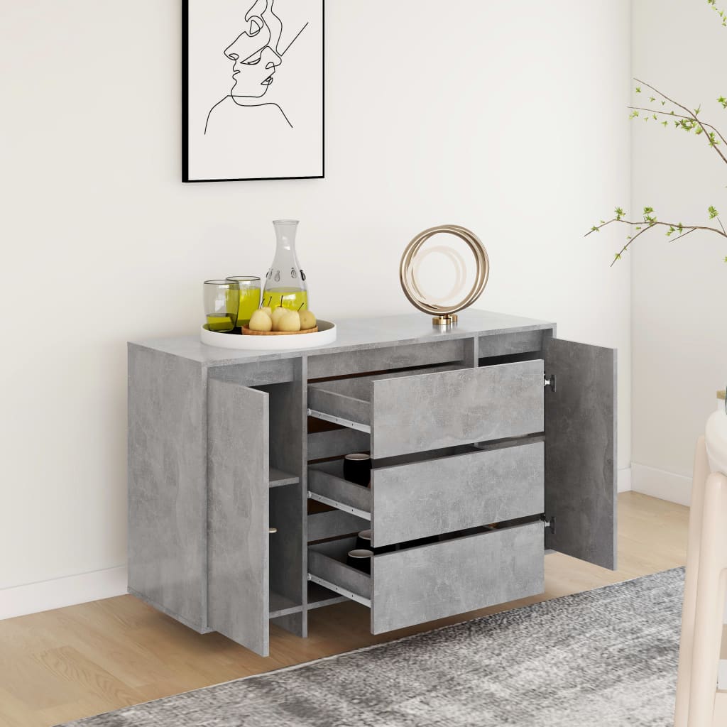 vidaXL Sideboard mit 3 Schubladen Betongrau 120x41x75 cm Holzwerkstoff