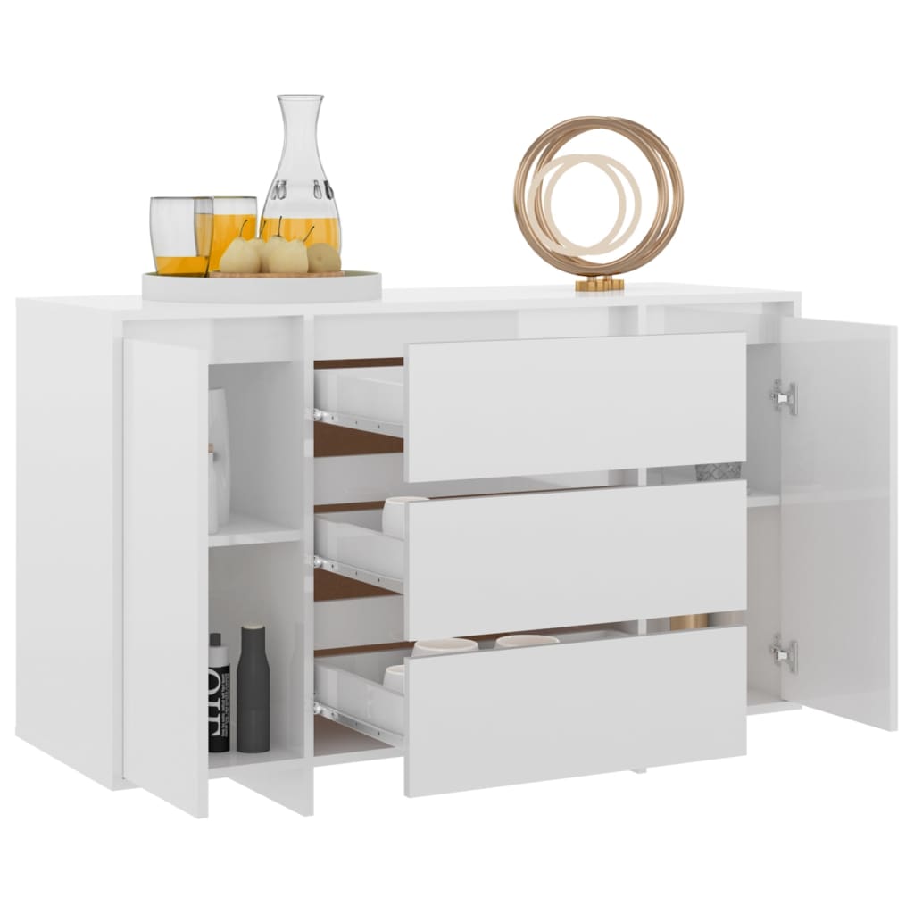 vidaXL Sideboard 3 Schubladen Hochglanz-Weiß 120x41x75cm Holzwerkstoff