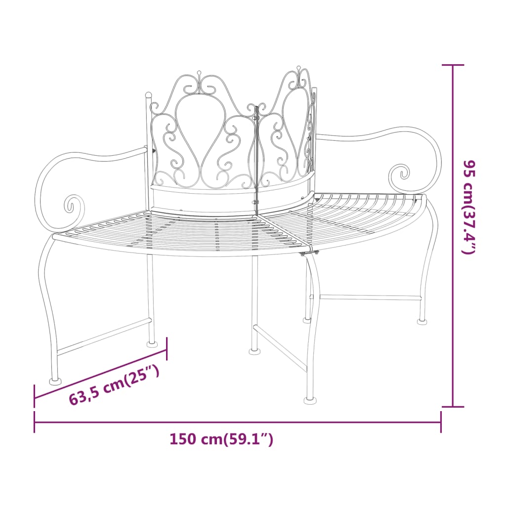 vidaXL Baumbank 150 cm Schwarz Stahl
