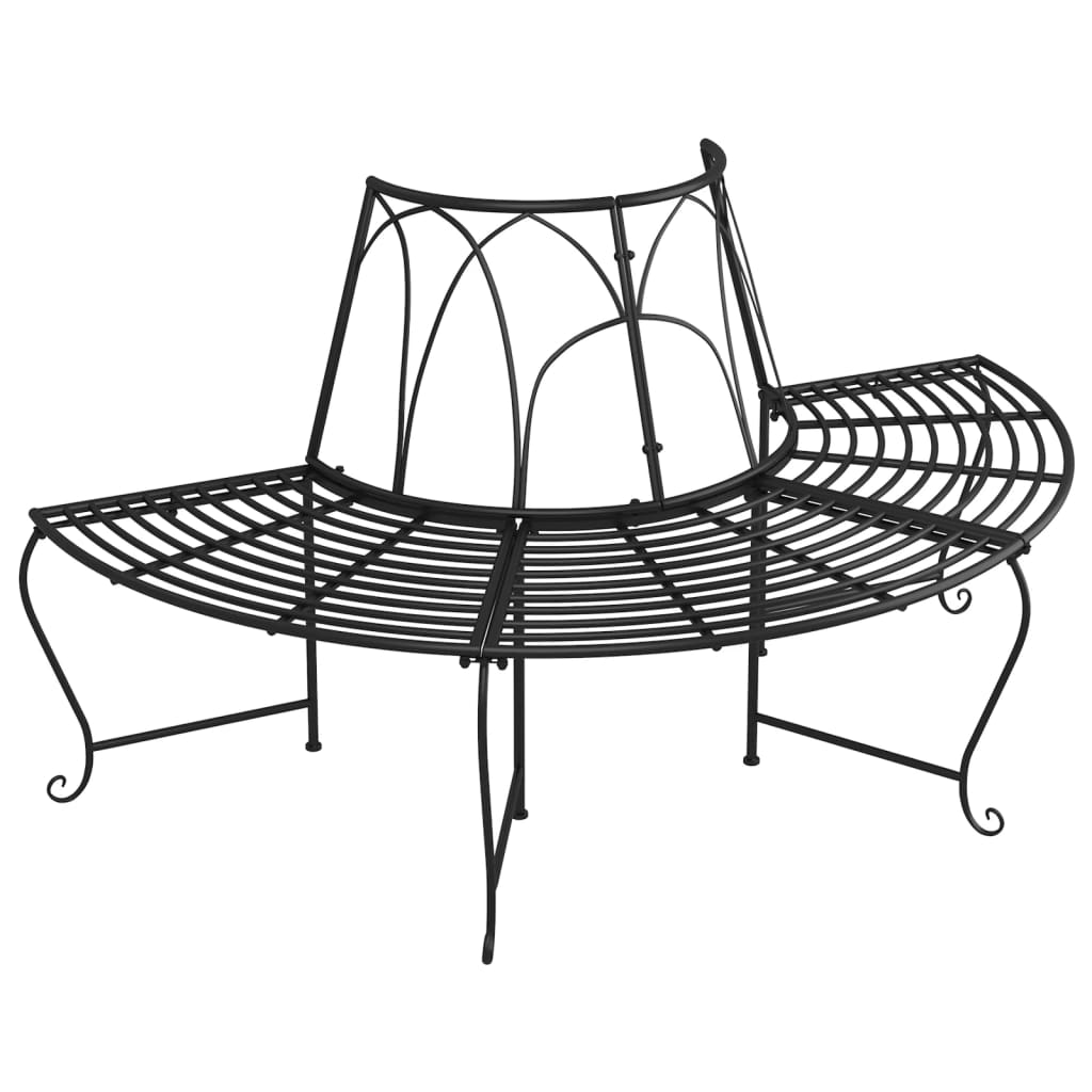 vidaXL Baumbank Halbrund Ø159 cm Schwarz Stahl