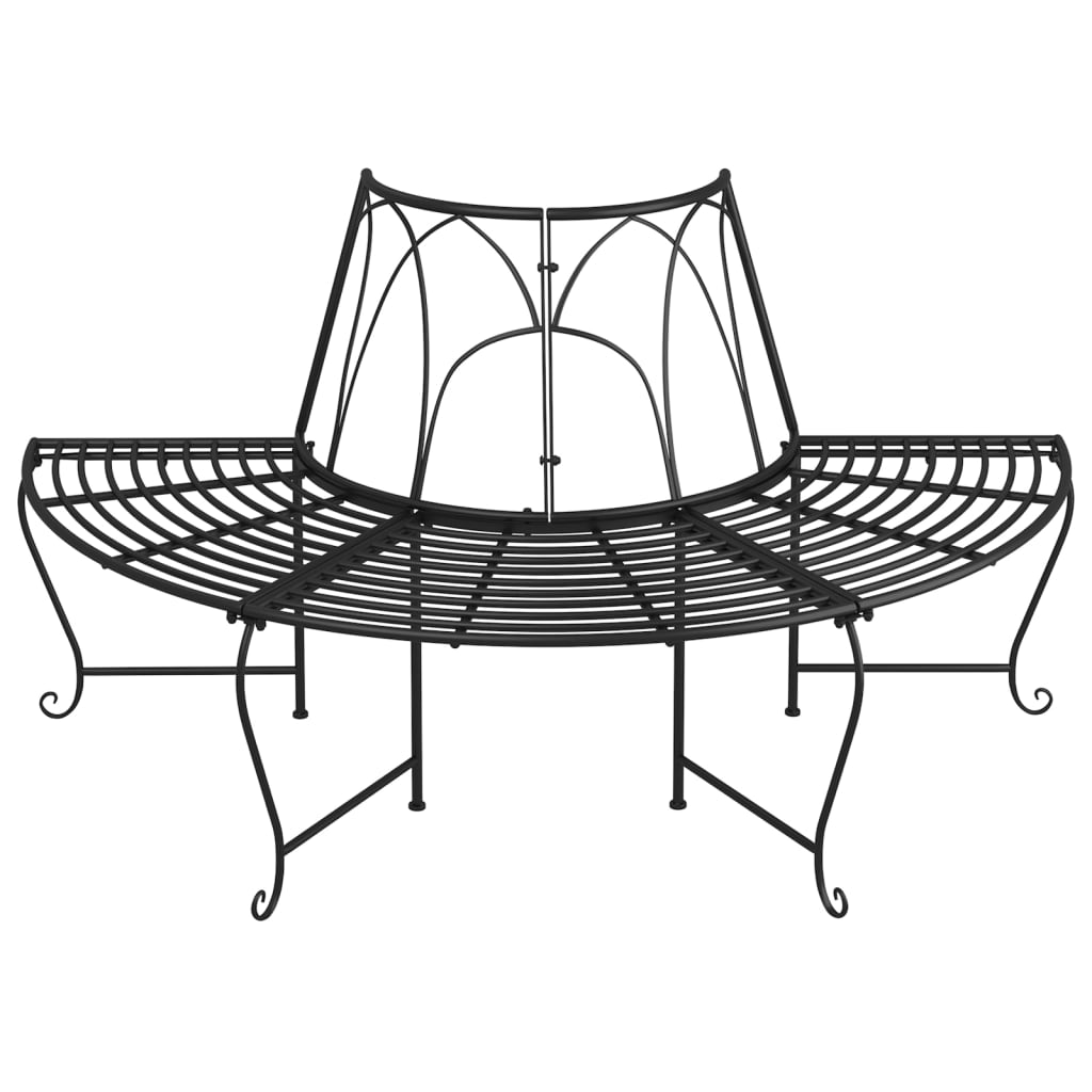 vidaXL Baumbank Halbrund Ø159 cm Schwarz Stahl